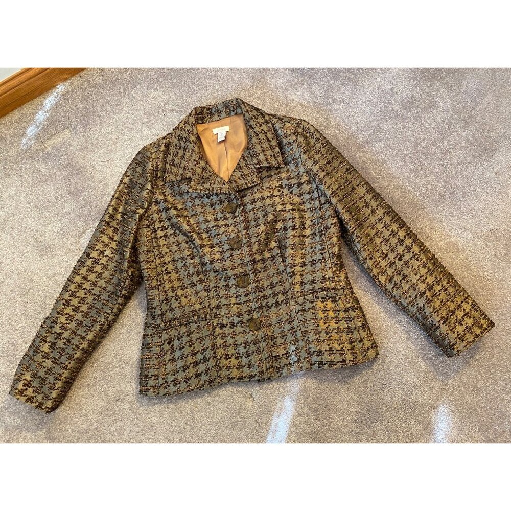 Chicos Houndstooth Blazer Jacket Metallic Brown & Tan Small Chicos Size 0